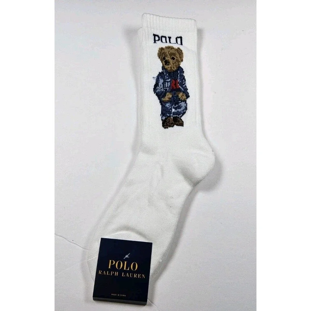 Polo Ralph Lauren Denim Bear Crew Socks Size 13-16 Flawed